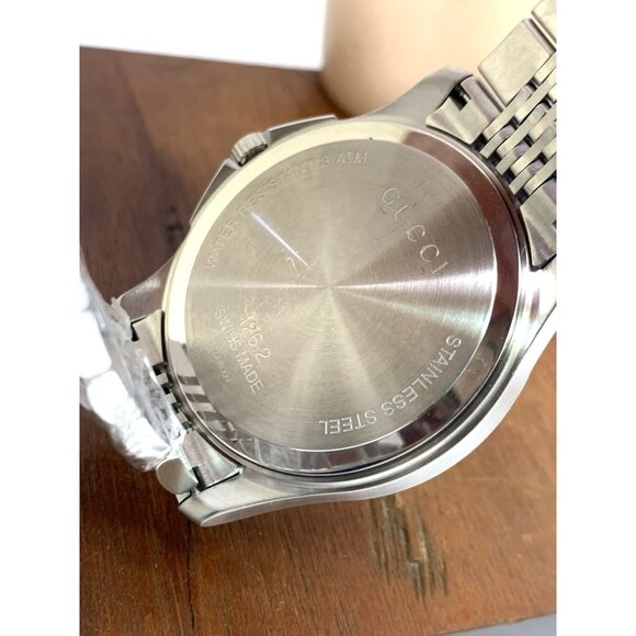 Gucci Men's Watch YA126201 G-Timeless Swiss Quartz Black Dial Silver Steel 44mm - Picture 7 of 15